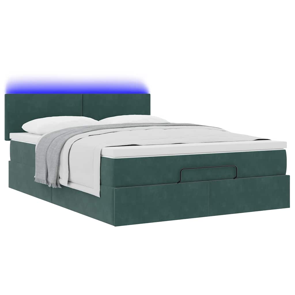 Cadre de lit ottoman avec matelas vert foncé 140x190 cm velours - XIOS