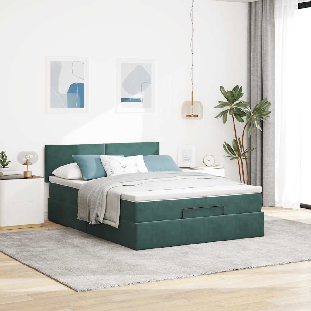 Cadre de lit ottoman avec matelas vert foncé 140x190 cm velours - XIOS