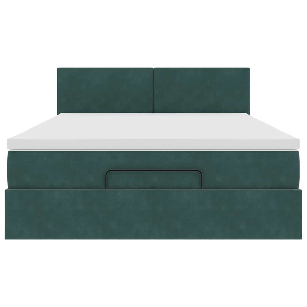 Cadre de lit ottoman avec matelas vert foncé 140x190 cm velours - XIOS