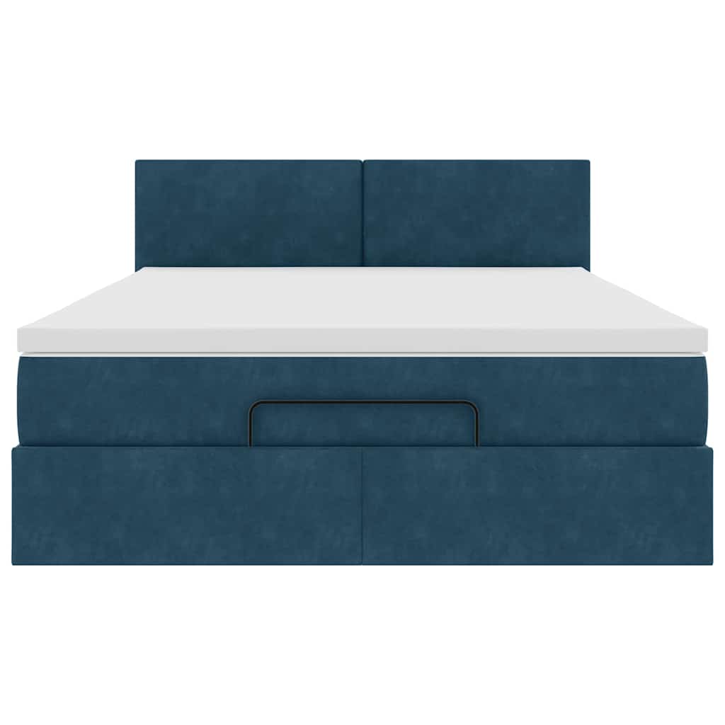 Cadre de lit ottoman avec matelas bleu foncé 140x190 cm velours - XIOS