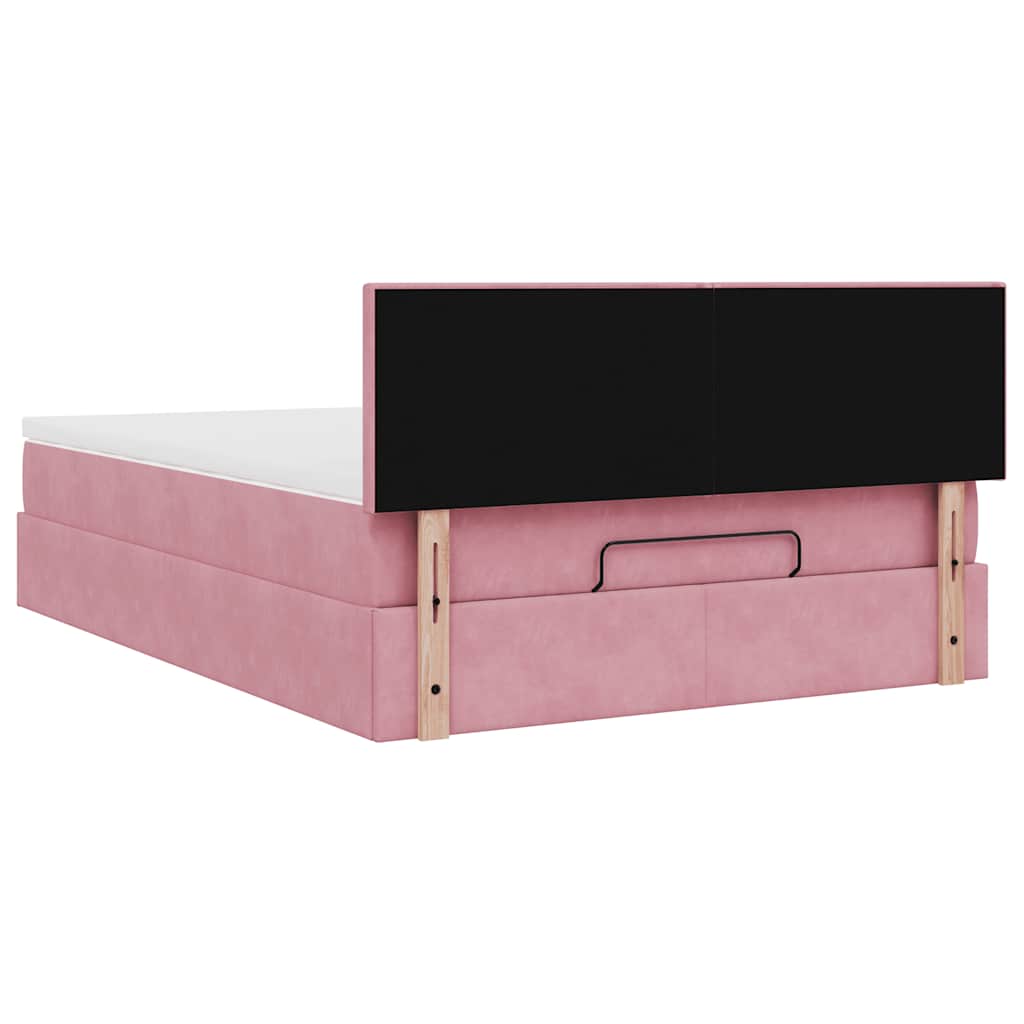 Cadre de lit ottoman avec matelas rose 140x190 cm velours - XIOS