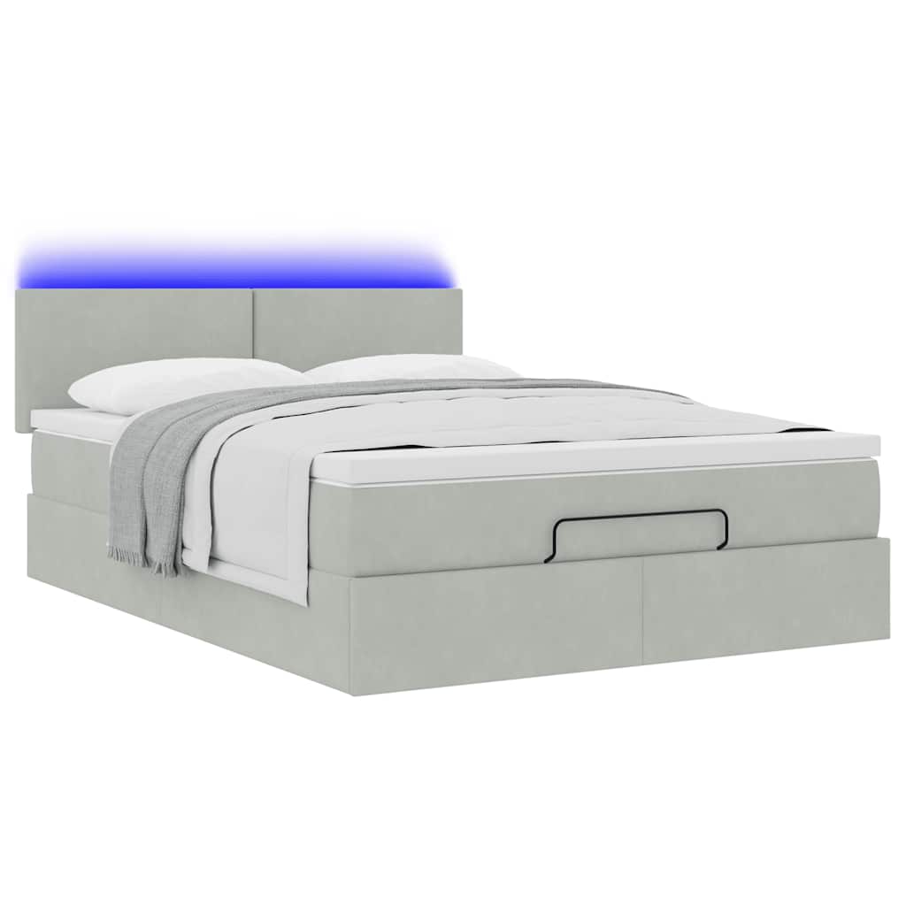 Cadre de lit ottoman avec matelas gris clair 140x200 cm velours - XIOS