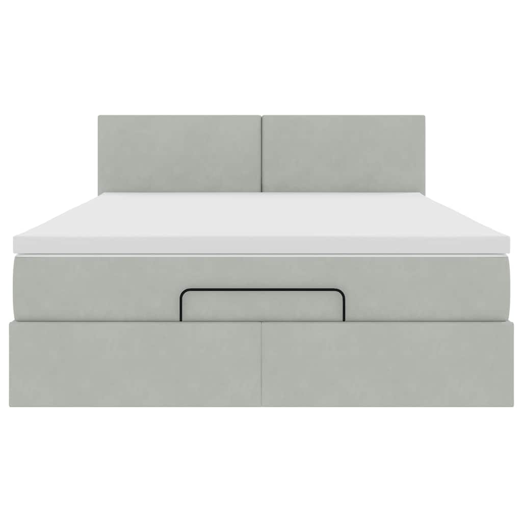 Cadre de lit ottoman avec matelas gris clair 140x200 cm velours - XIOS