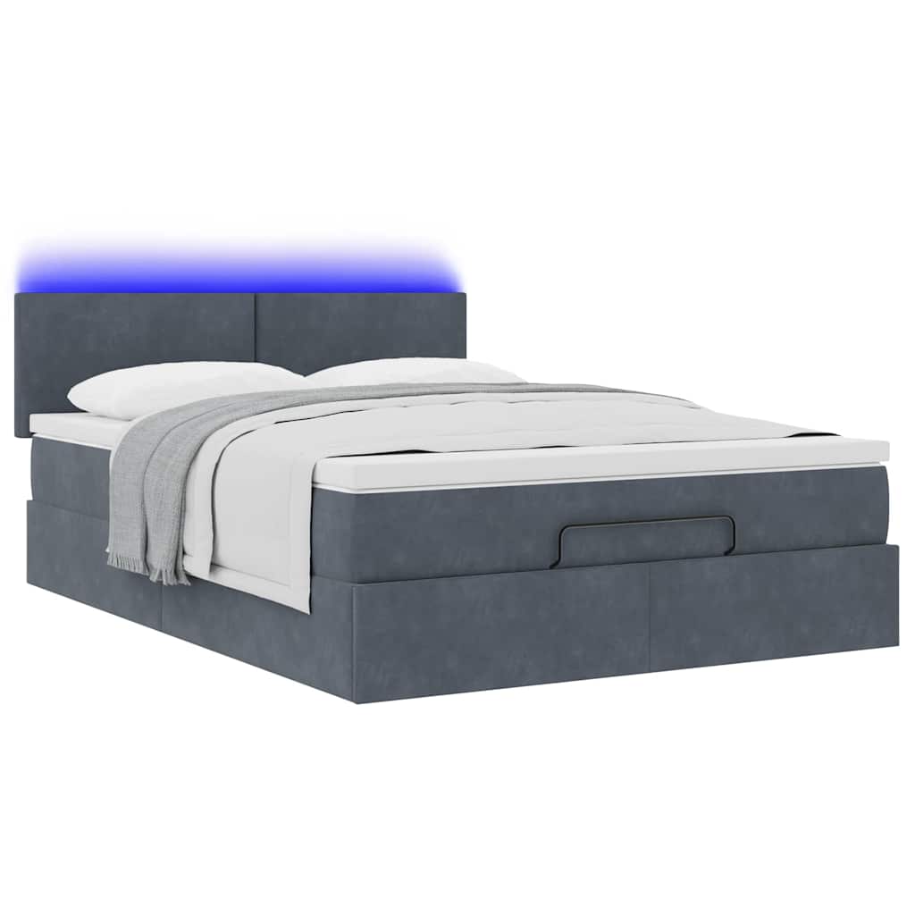 Cadre de lit ottoman avec matelas gris foncé 140x200 cm velours - XIOS