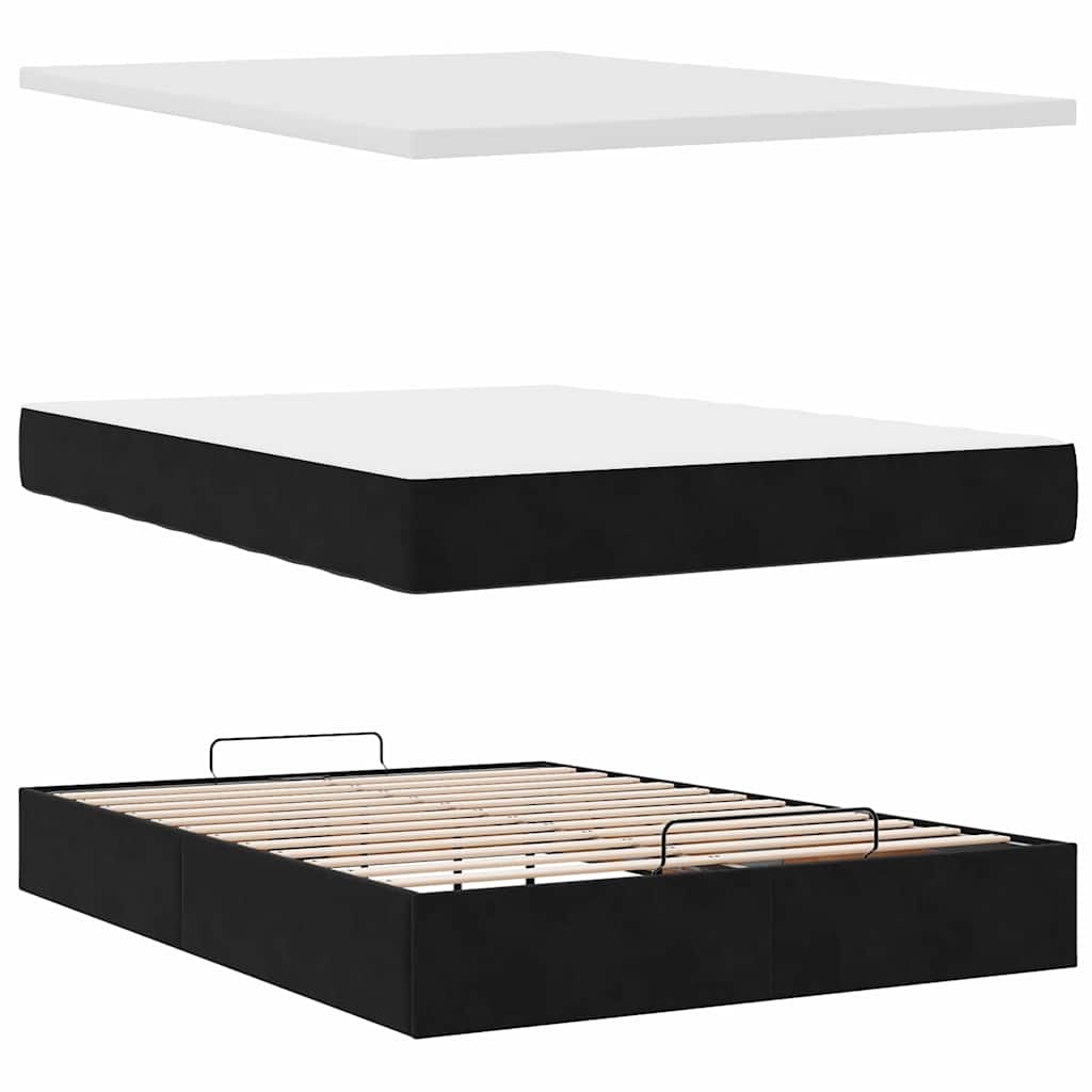 Cadre de lit ottoman avec matelas noir 140x200 cm velours