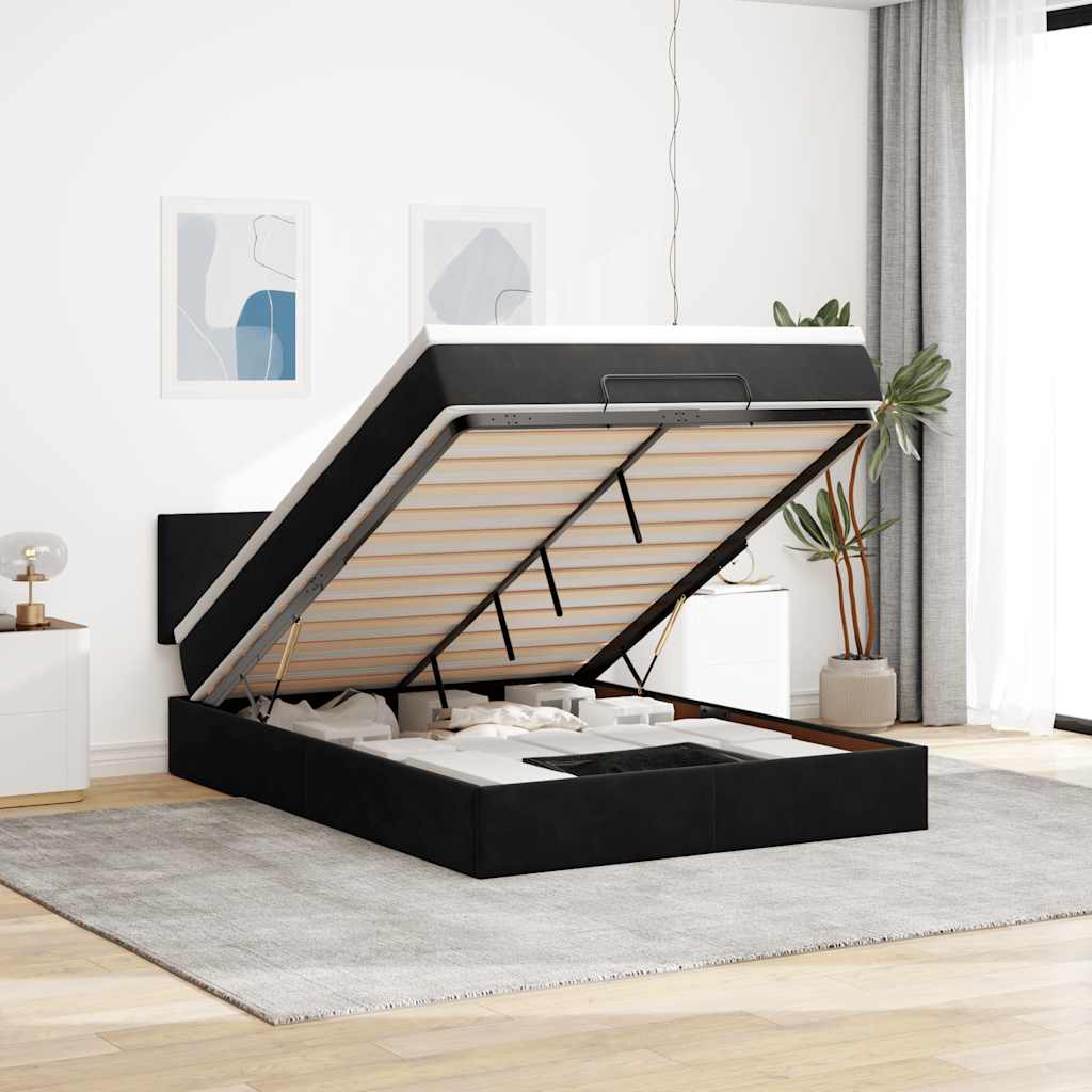 Cadre de lit ottoman avec matelas noir 140x200 cm velours