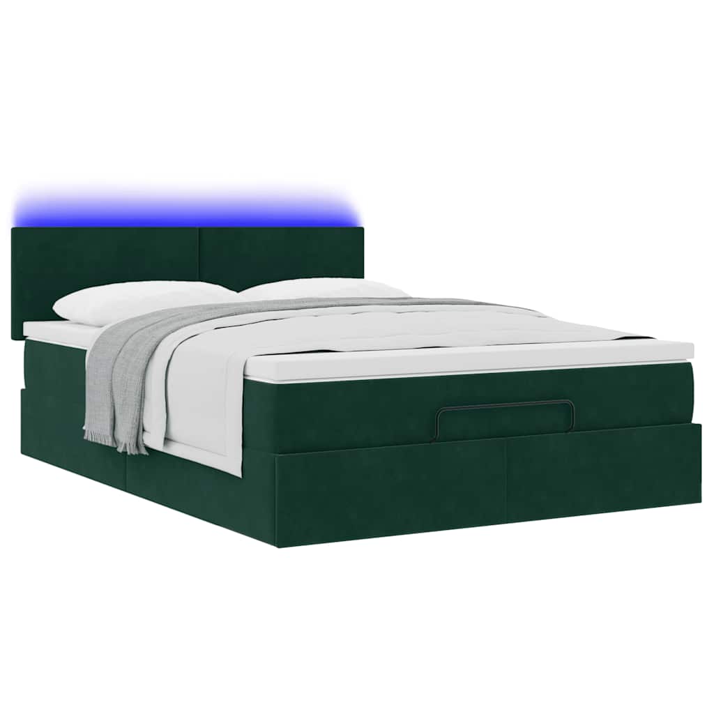 Cadre de lit ottoman avec matelas vert foncé 140x200 cm velours - XIOS