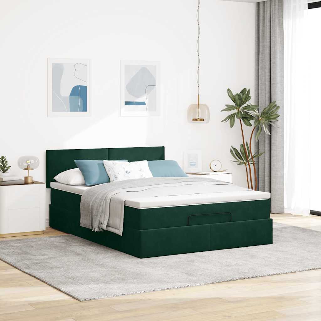Cadre de lit ottoman avec matelas vert foncé 140x200 cm velours - XIOS