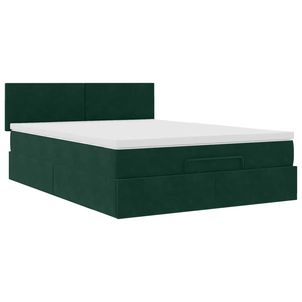 Cadre de lit ottoman avec matelas vert foncé 140x200 cm velours - XIOS