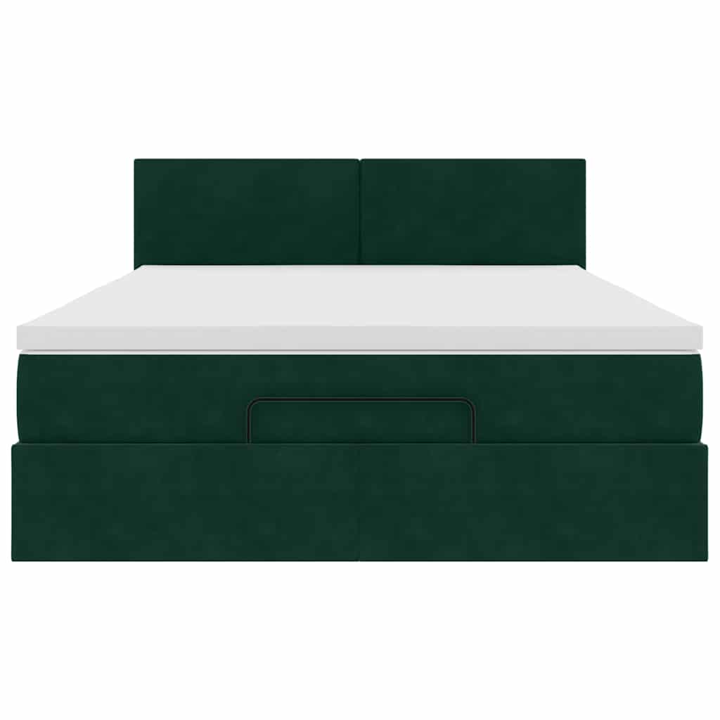 Cadre de lit ottoman avec matelas vert foncé 140x200 cm velours - XIOS