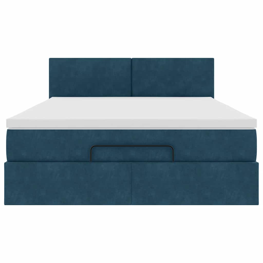 Cadre de lit ottoman avec matelas bleu foncé 140x200 cm velours - XIOS