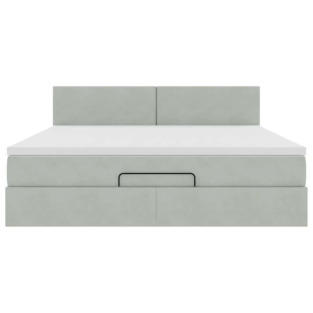 Cadre de lit ottoman avec matelas gris clair 160x200 cm velours - XIOS