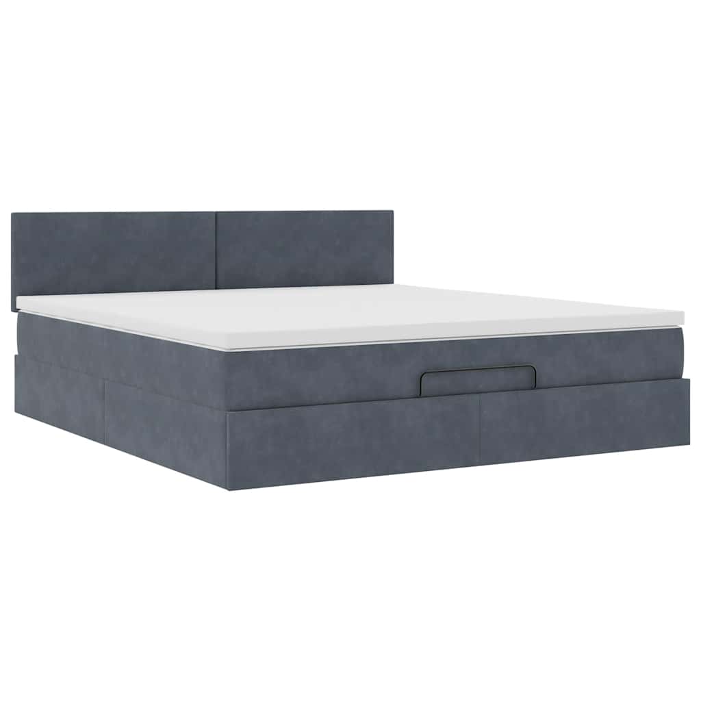 Cadre de lit ottoman avec matelas gris foncé 160x200 cm velours - XIOS