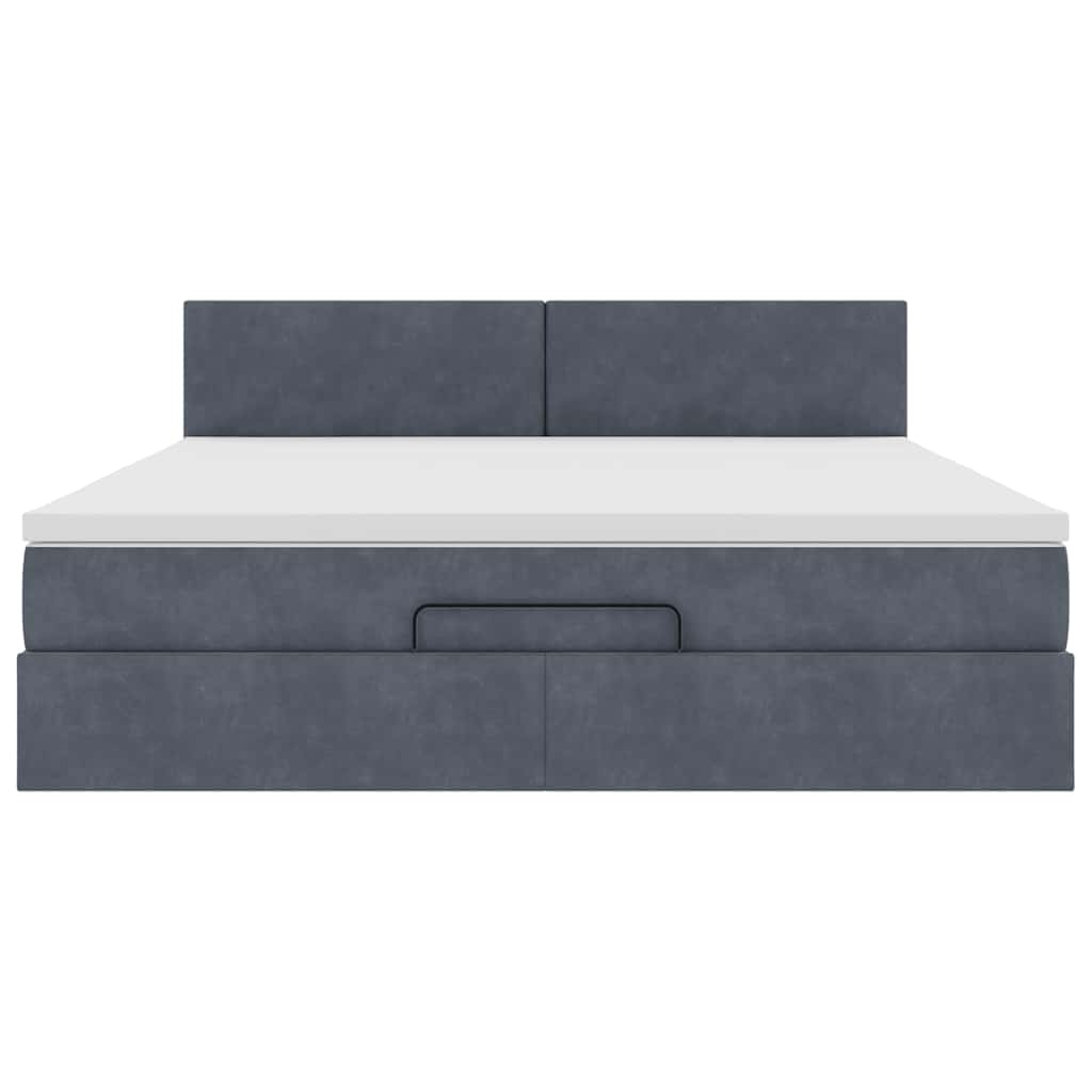 Cadre de lit ottoman avec matelas gris foncé 160x200 cm velours - XIOS