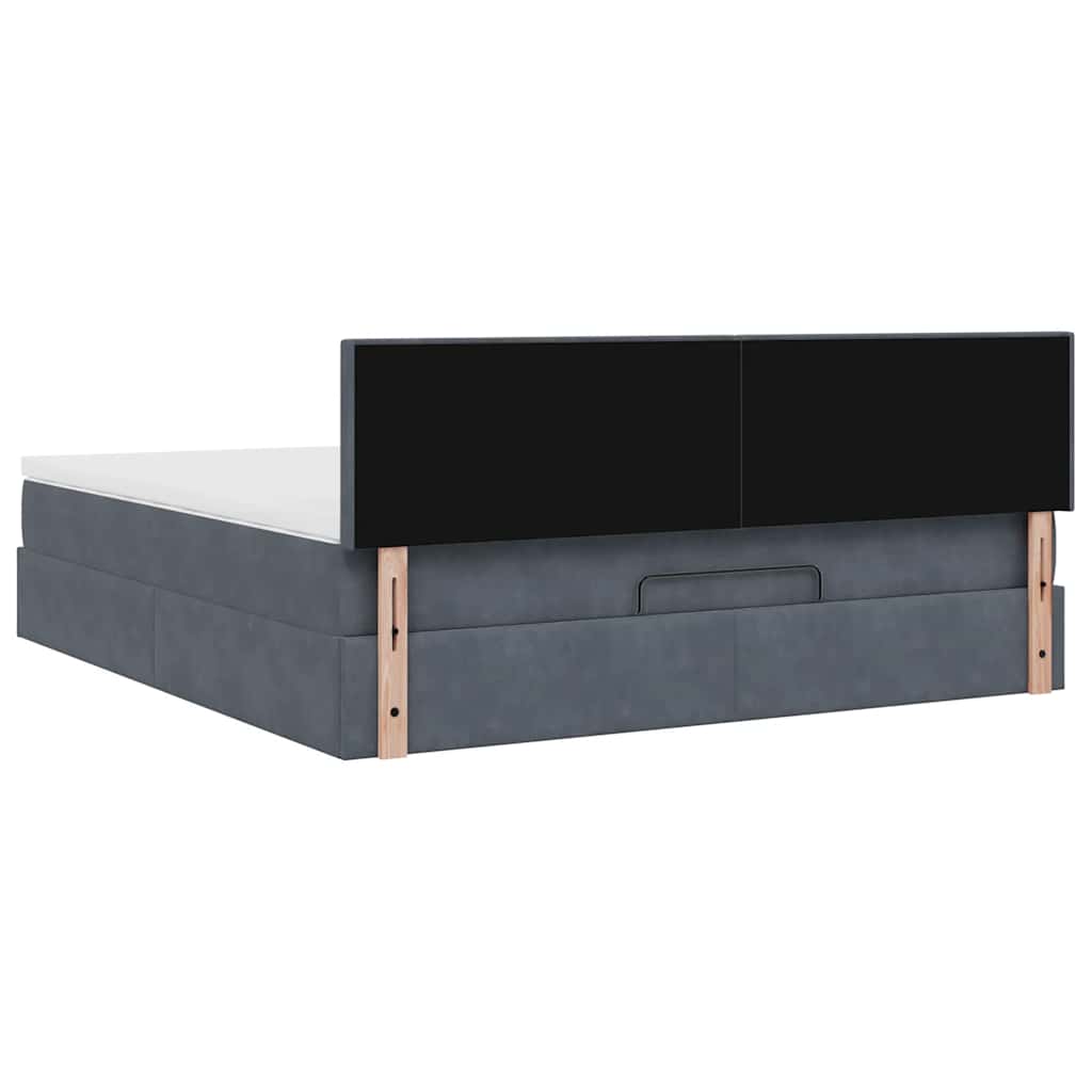 Cadre de lit ottoman avec matelas gris foncé 160x200 cm velours - XIOS