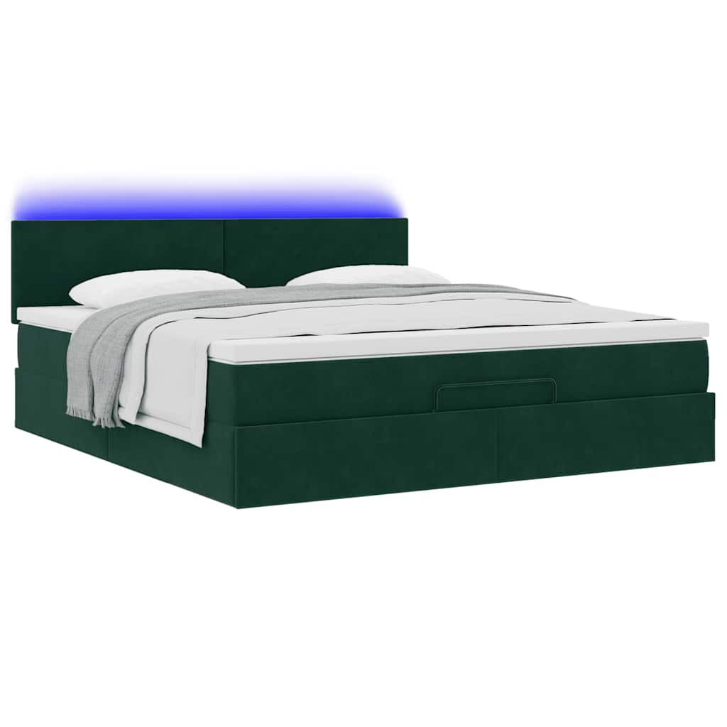 Cadre de lit ottoman avec matelas vert foncé 160x200 cm velours - XIOS