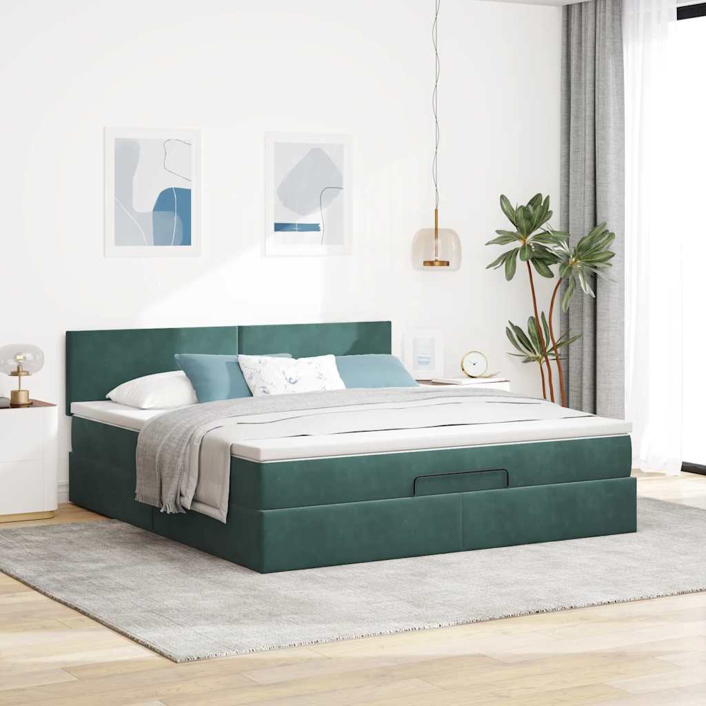 Cadre de lit ottoman avec matelas vert foncé 160x200 cm velours - XIOS