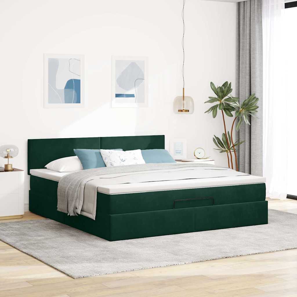 Cadre de lit ottoman avec matelas vert foncé 160x200 cm velours - XIOS