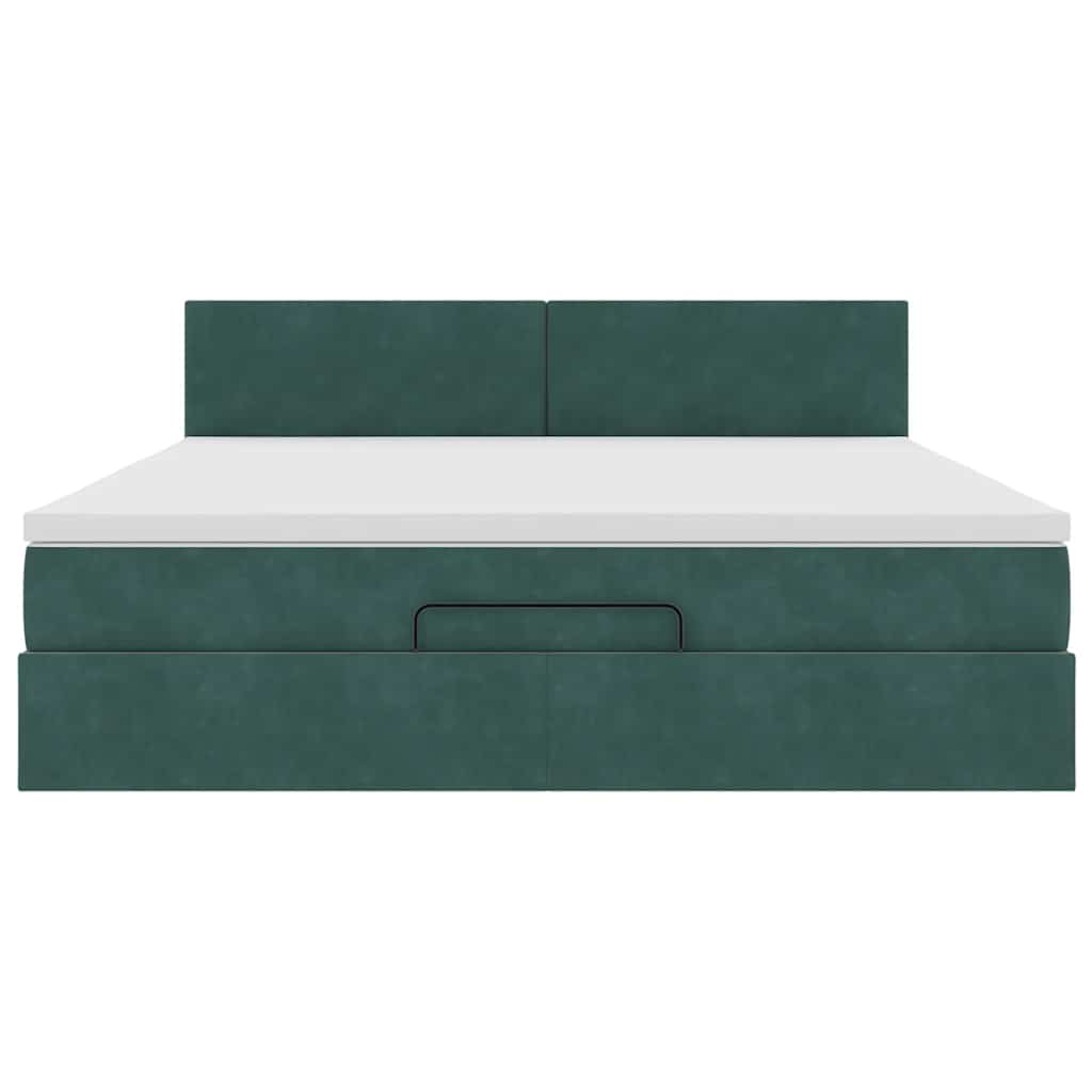 Cadre de lit ottoman avec matelas vert foncé 160x200 cm velours - XIOS
