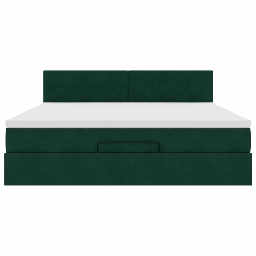 Cadre de lit ottoman avec matelas vert foncé 160x200 cm velours - XIOS