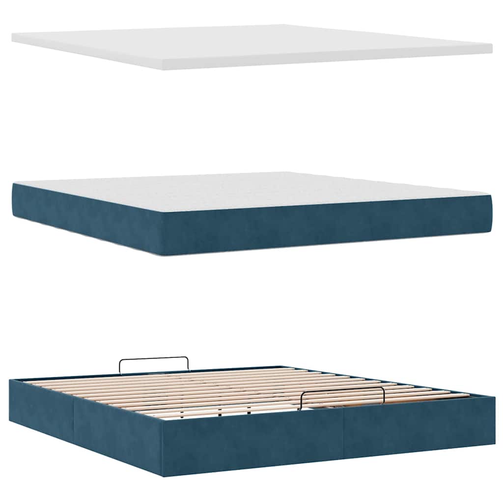 Cadre de lit ottoman avec matelas bleu foncé 160x200 cm velours - XIOS
