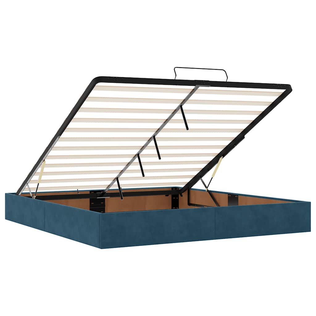 Cadre de lit ottoman avec matelas bleu foncé 160x200 cm velours - XIOS