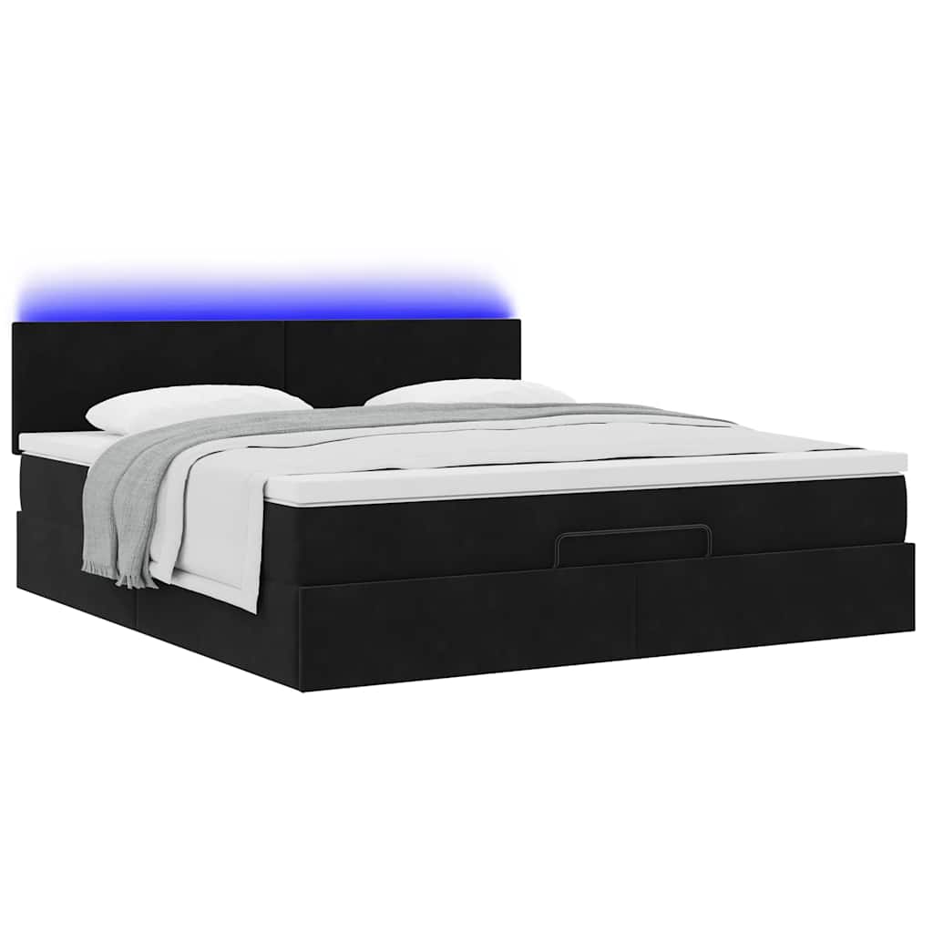 Cadre de lit ottoman avec matelas noir 180x200 cm velours - XIOS