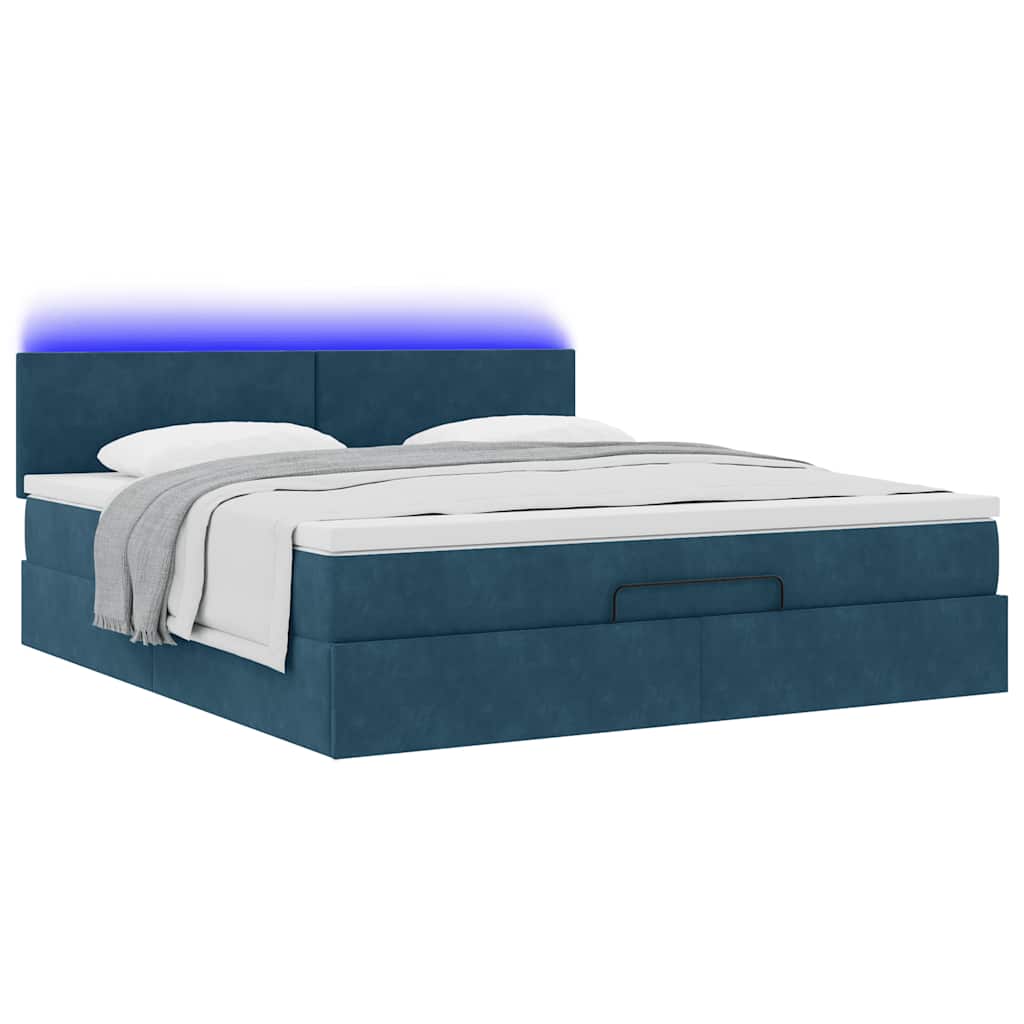 Cadre de lit ottoman avec matelas bleu foncé 180x200 cm velours - XIOS