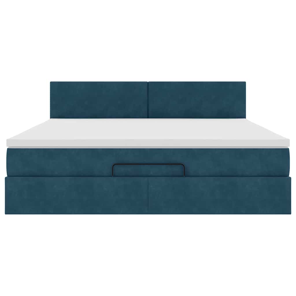 Cadre de lit ottoman avec matelas bleu foncé 180x200 cm velours - XIOS