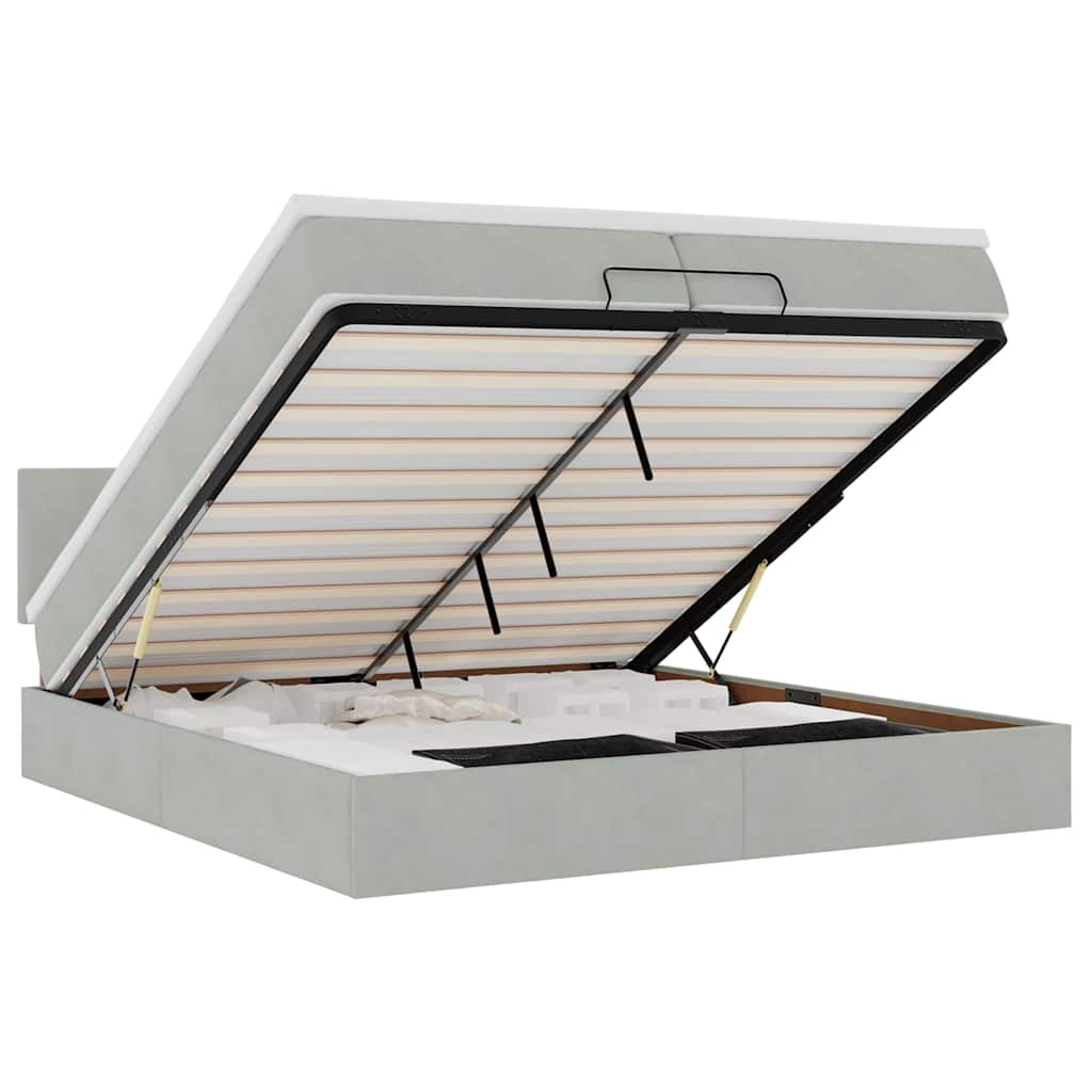 Cadre de lit ottoman avec matelas gris clair 200x200 cm velours - XIOS