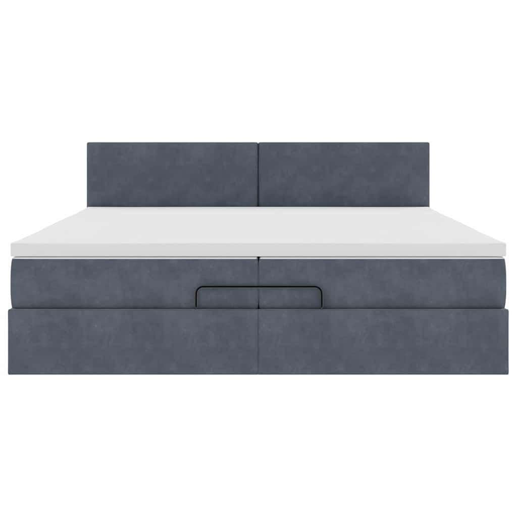 Cadre de lit ottoman avec matelas gris foncé 200x200 cm velours - XIOS