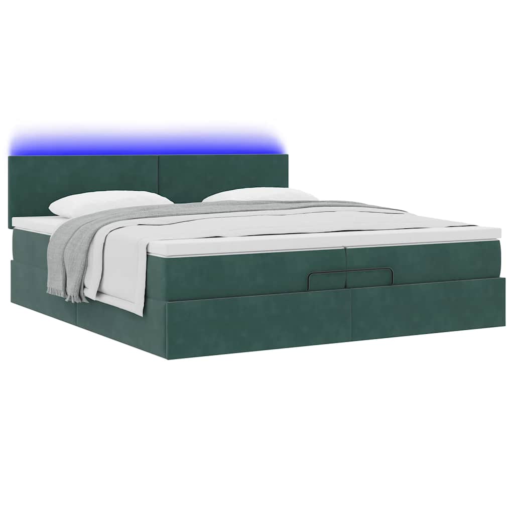 Cadre de lit ottoman avec matelas vert foncé 200x200 cm velours - XIOS