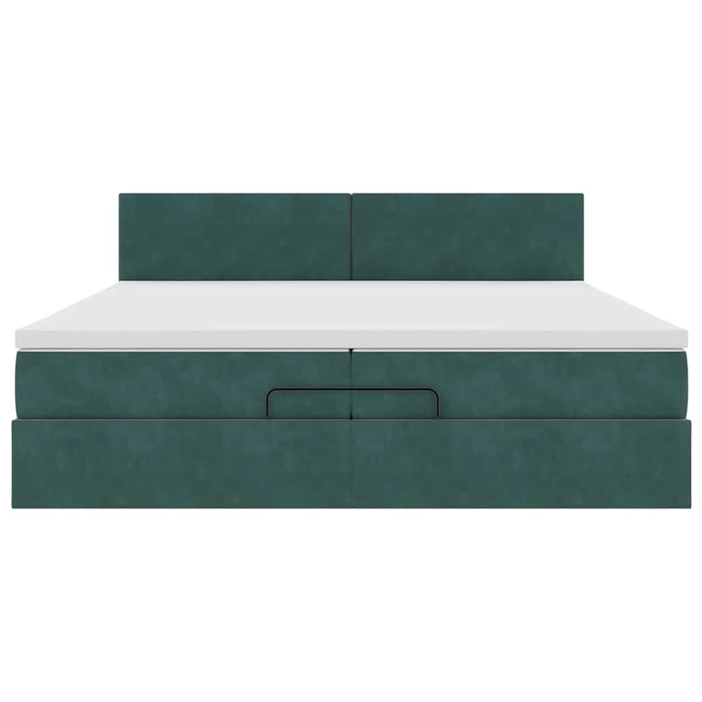 Cadre de lit ottoman avec matelas vert foncé 200x200 cm velours - XIOS