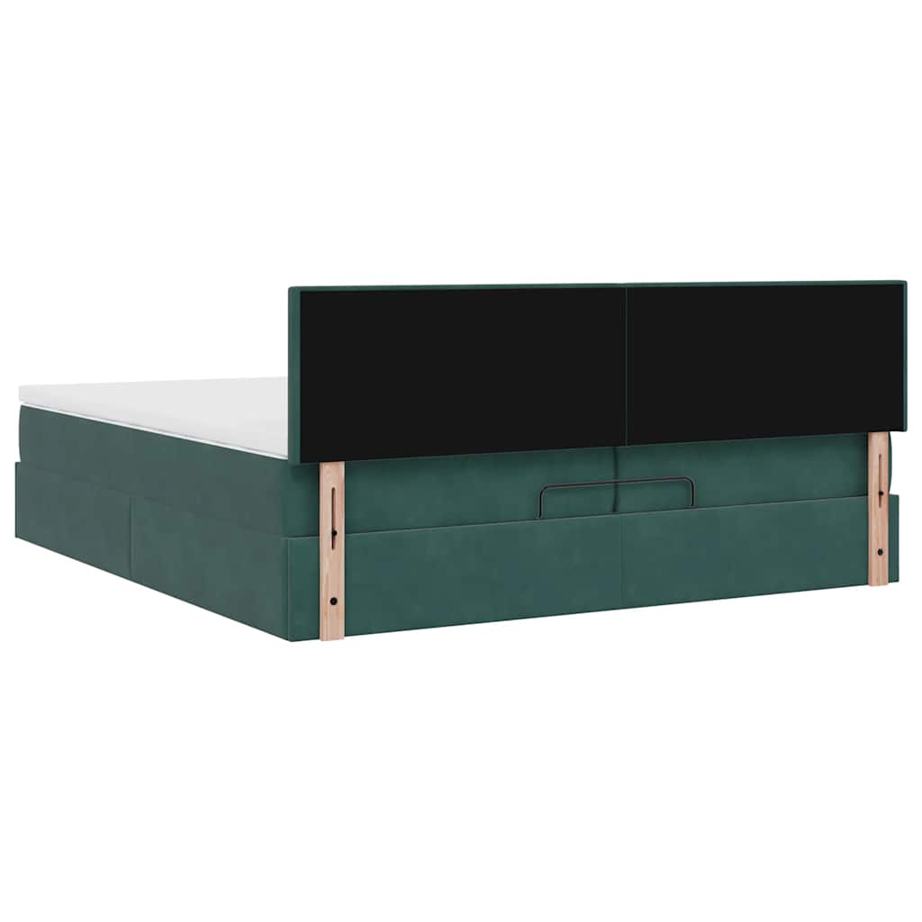 Cadre de lit ottoman avec matelas vert foncé 200x200 cm velours - XIOS