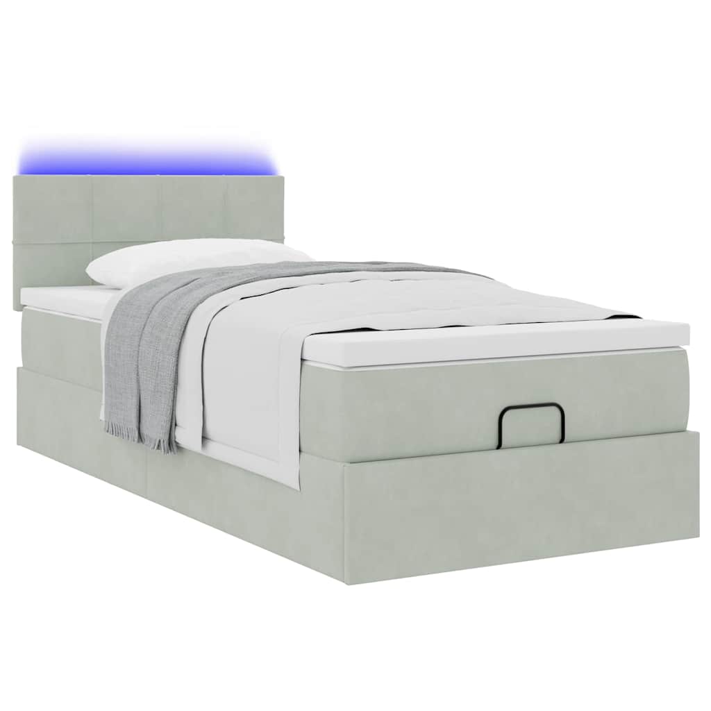 Cadre de lit ottoman avec matelas gris clair 80x200 cm velours - XIOS