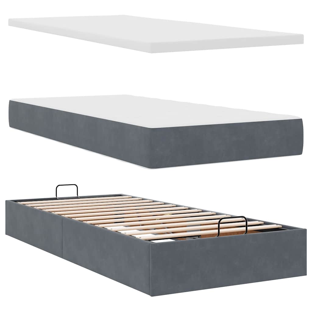 Cadre de lit ottoman avec matelas gris foncé 80x200 cm velours - XIOS