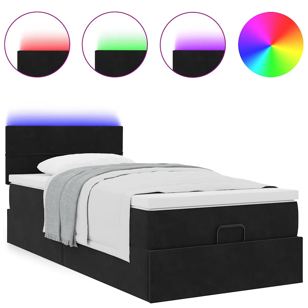 Lit ottoman avec matelas et LED noir 80x200cm velours - XIOS