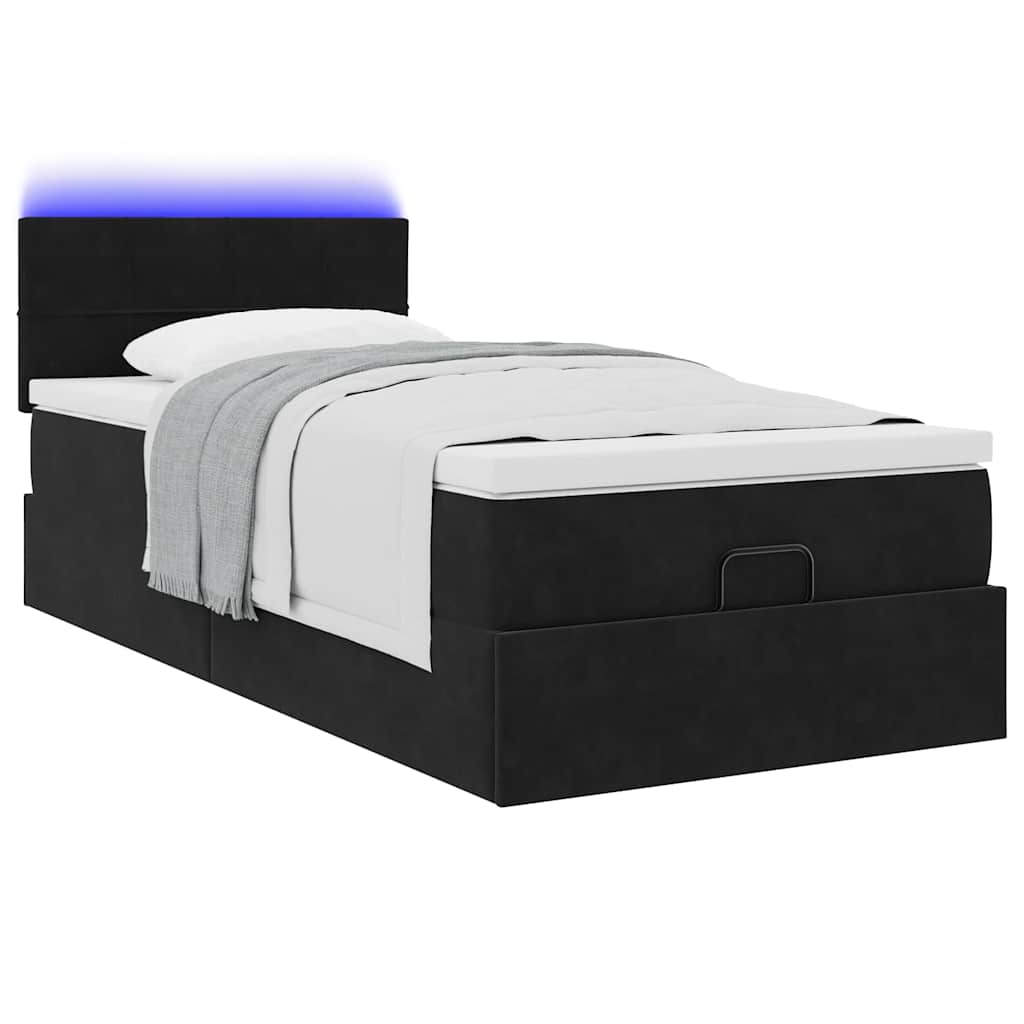 Lit ottoman avec matelas et LED noir 80x200cm velours - XIOS