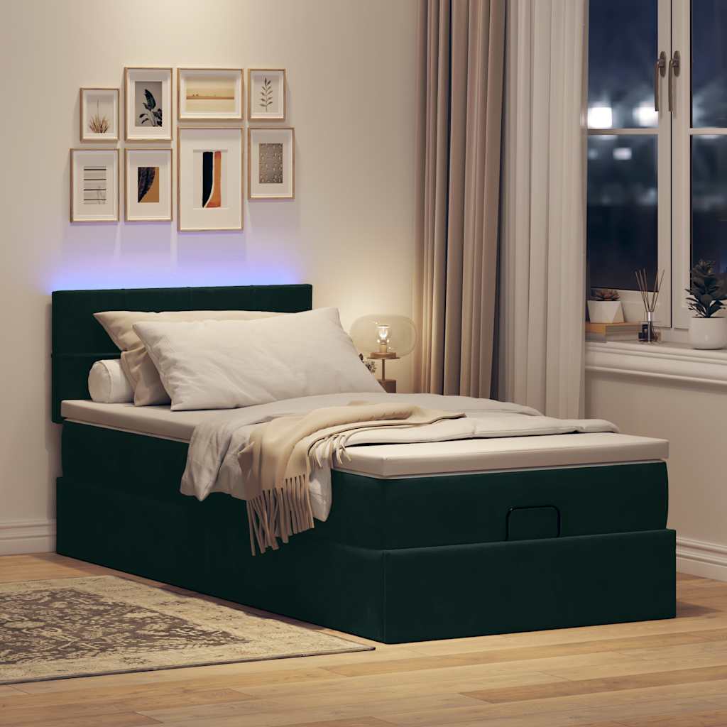 Lit ottoman avec matelas et LED Vert foncé 80x200cm velours - XIOS