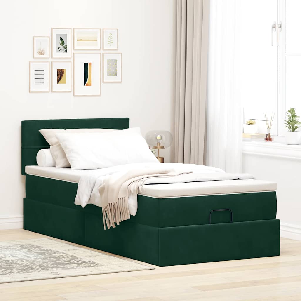 Lit ottoman avec matelas et LED Vert foncé 80x200cm velours - XIOS
