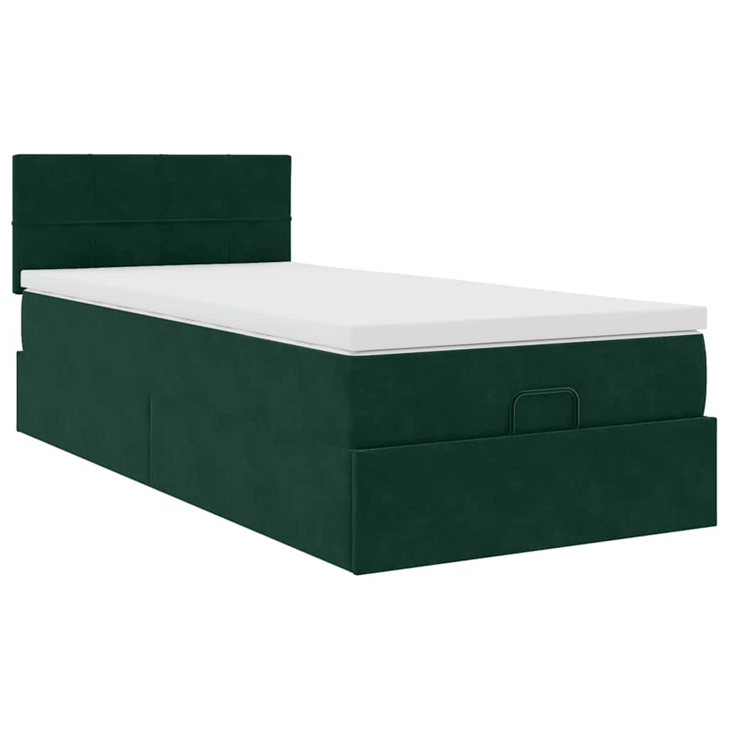 Lit ottoman avec matelas et LED Vert foncé 80x200cm velours - XIOS