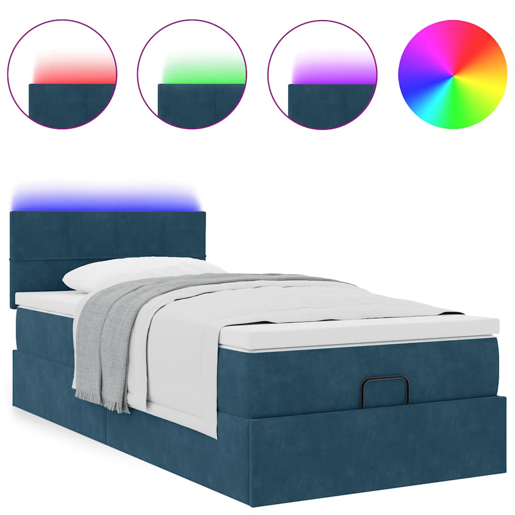Lit ottoman avec matelas et LED bleu foncé 80x200cm velours - XIOS