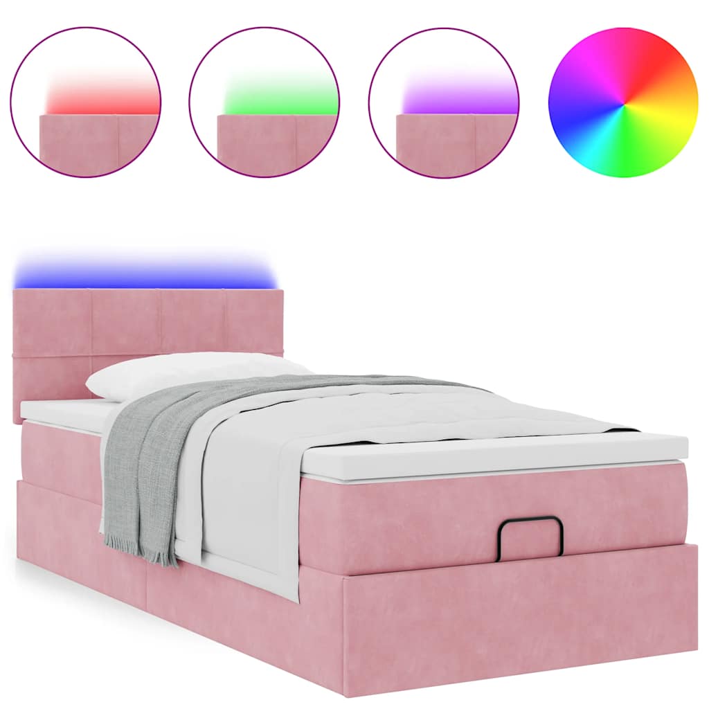 Lit ottoman avec matelas et LED rose 80x200cm velours