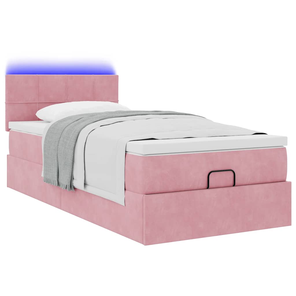 Lit ottoman avec matelas et LED rose 80x200cm velours
