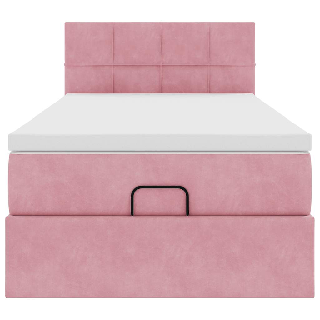 Lit ottoman avec matelas et LED rose 80x200cm velours