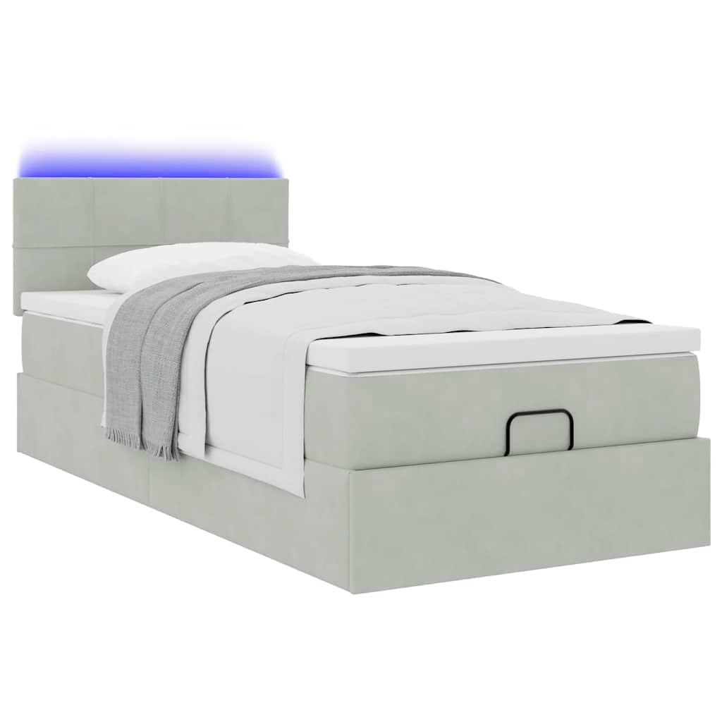 Cadre de lit ottoman et matelas gris clair 90x190 cm velours - XIOS