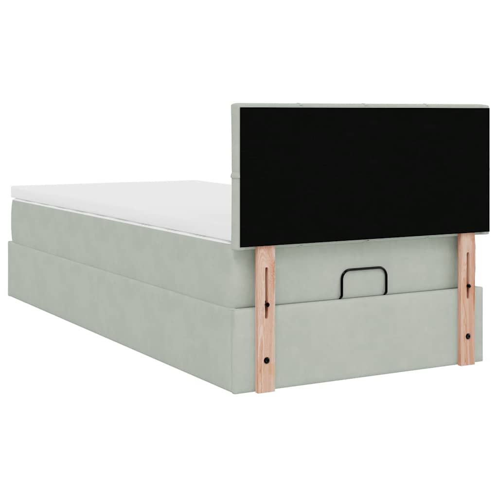Cadre de lit ottoman et matelas gris clair 90x190 cm velours - XIOS