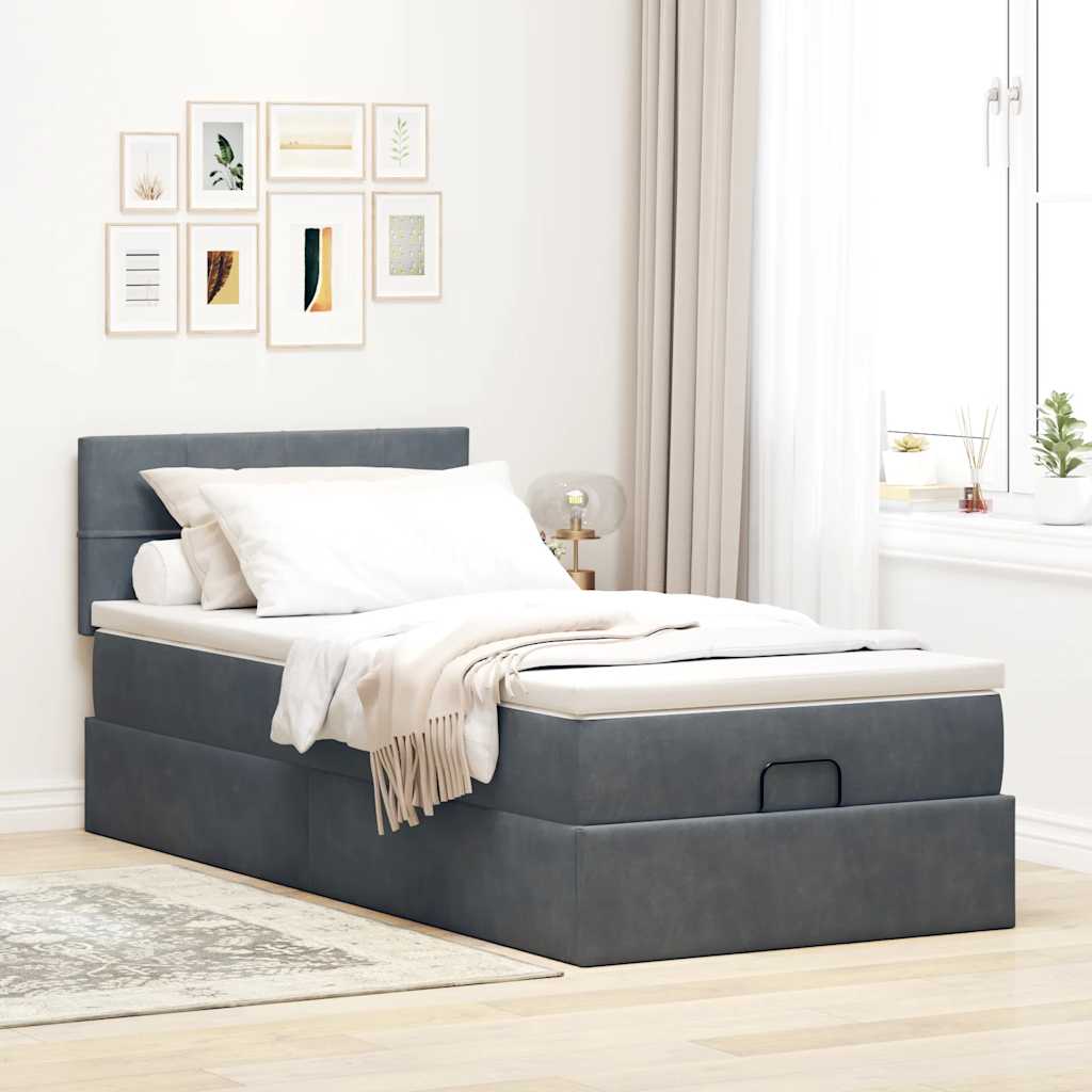Cadre de lit ottoman avec matelas gris foncé 90x190 cm velours - XIOS
