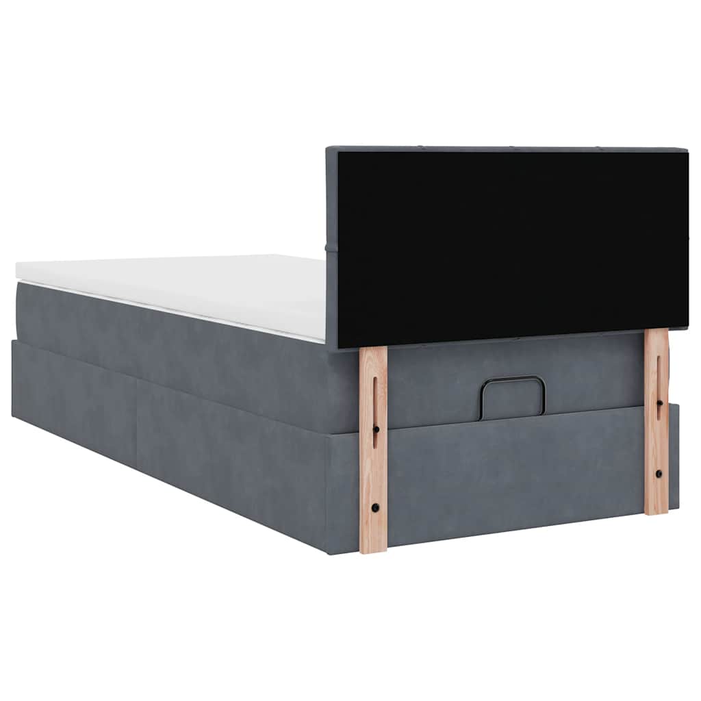 Cadre de lit ottoman avec matelas gris foncé 90x190 cm velours - XIOS