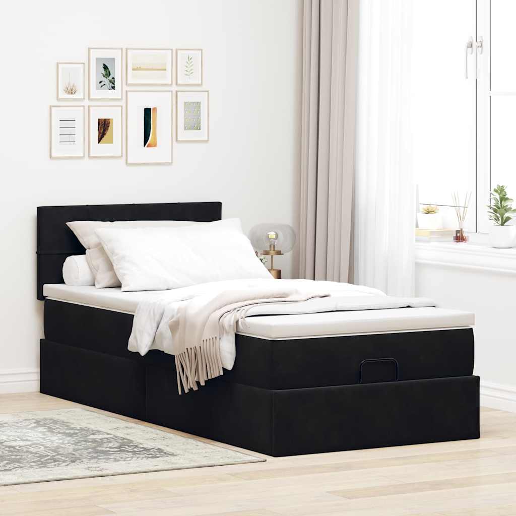 Cadre de lit ottoman avec matelas noir 90x190 cm velours - XIOS